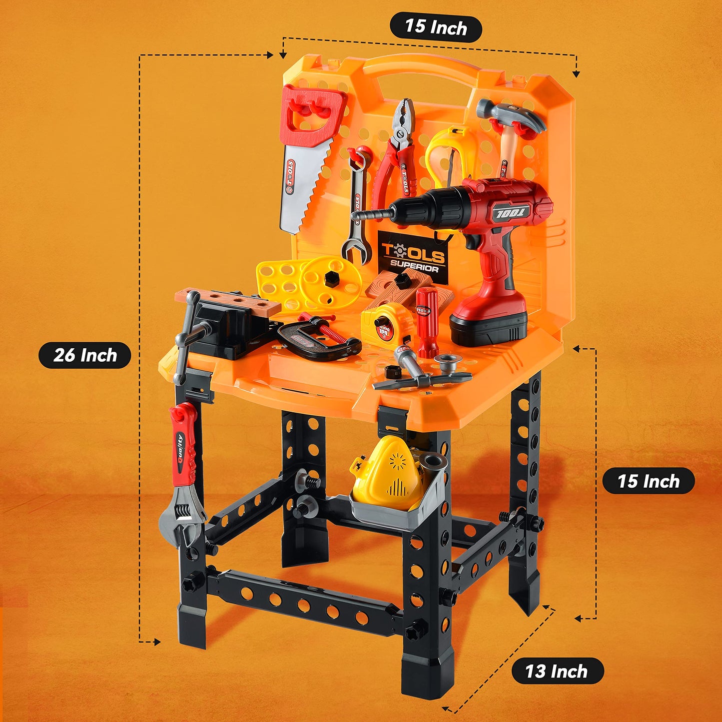 Toy Choi's 82pcs Kids Tool Bench Toy for Age 2-4 - Construction Kid Tool Set Toddler Workbench with Realistic Tools Electric Drill, Build a Tool Bench for Kids Ages 3-5 4-7
