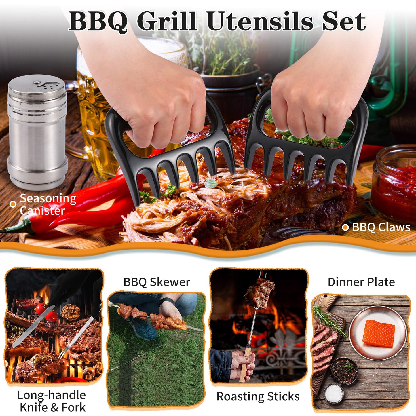 Camping Essentials Cookware Cooking Utensils Set - Portable Camp Kitchen Mess Kit Outdoor Accessories, Stainless Steel & Silicone, Camping Gear Equipment for RV Picnic Grill,Brown Pro