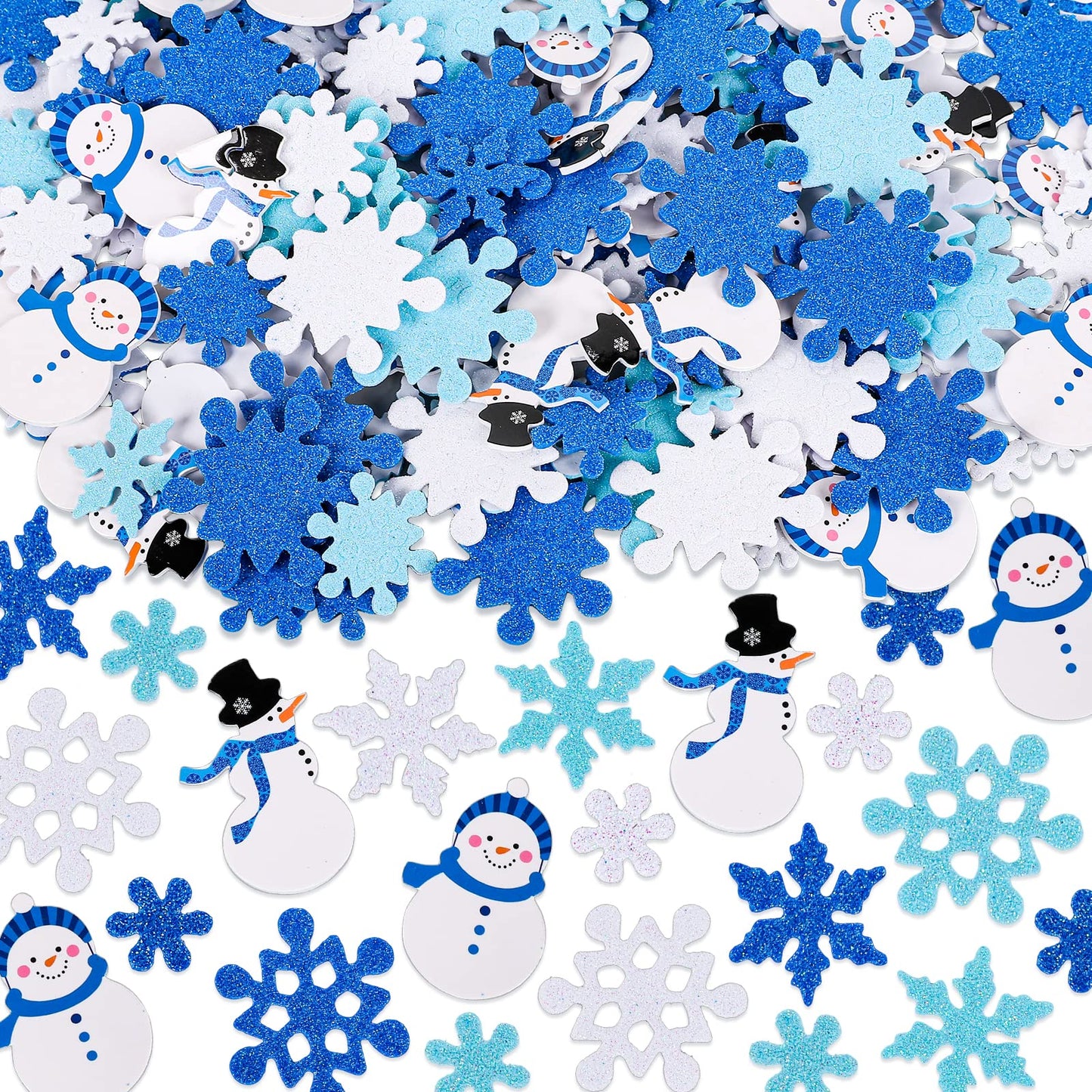 Whaline Winter Glitter Foam Sticker Kit 350Pcs Blue White Snowflake Snowman Foam Stickers Self-Adhesive Sticker Decals for Christmas Party Decor Winter DIY Crafts