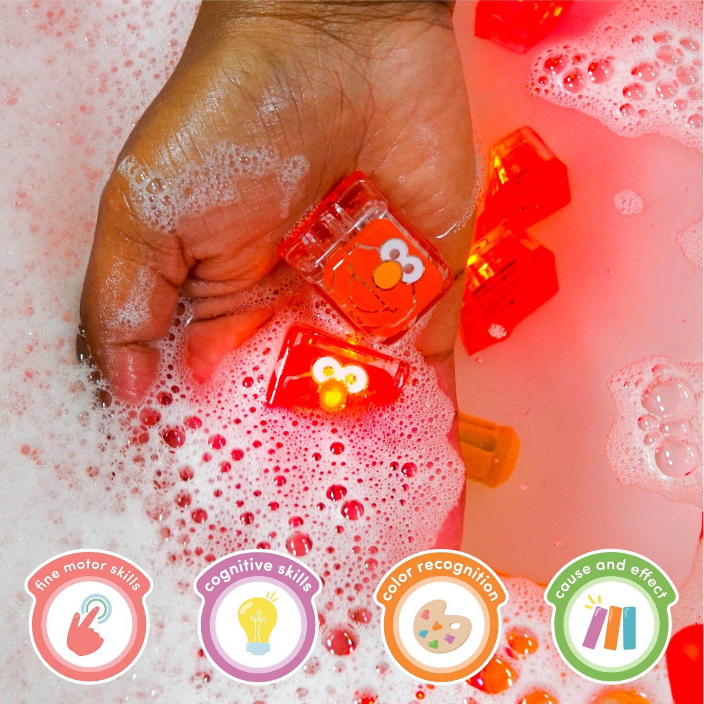 Glo Pals x Sesame Street Water-Activated Light-Up Cubes for Sensory Play (Elmo - Cubes with Character)