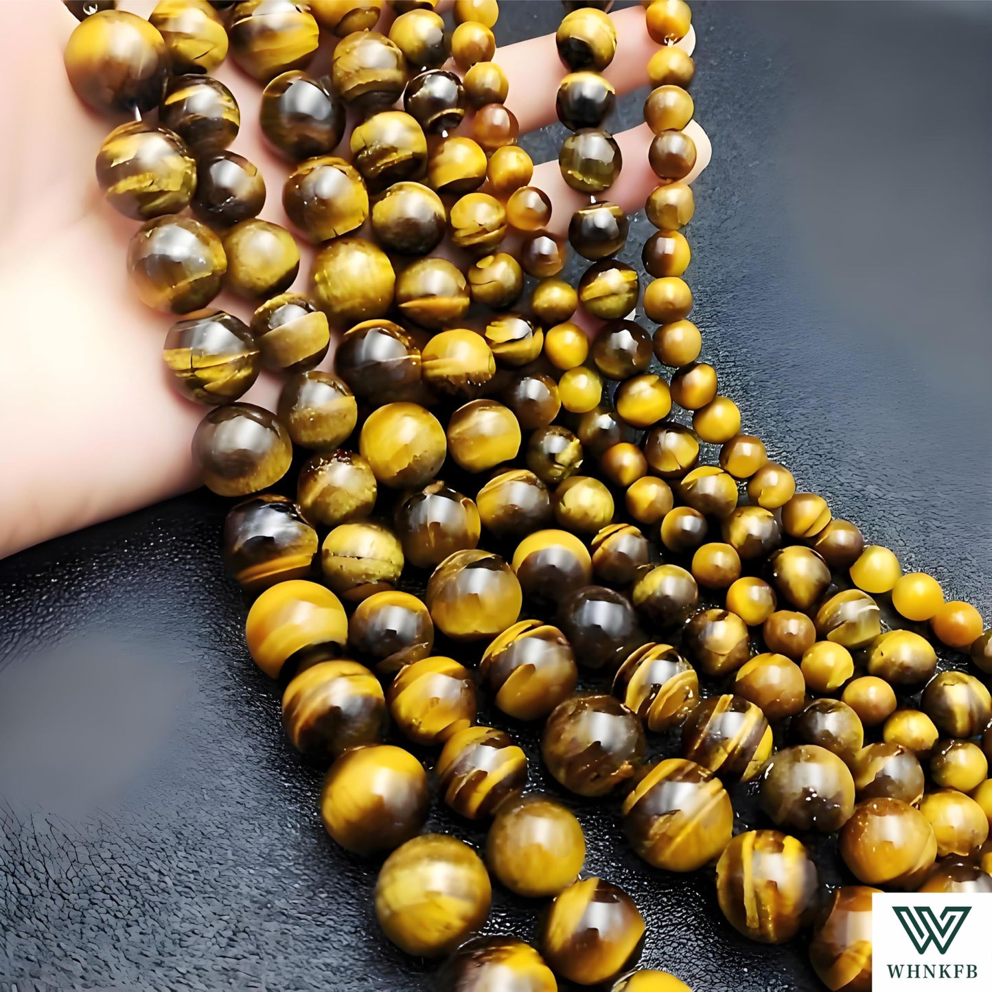 WHNKFB 8mm 50PCS Natural Yellow Tiger's Eye Round Beads, Smooth Polished Loose Gemstone Beads for Jewelry Making Craft - 4mm 6mm 8mm 10mm Options with Free Elastic Cord
