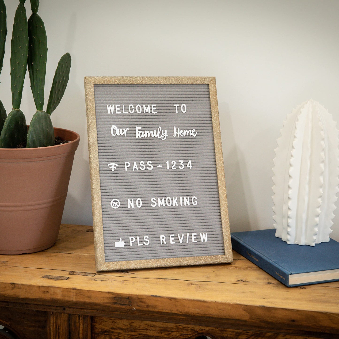 HBCY Creations 12"x17" Felt Letter Board - Solid Wood Frame - Weathered Wood - Gray Felt - 389 PP Letters Including Numbers, Symbols, Icons - Canvas Carrying Case
