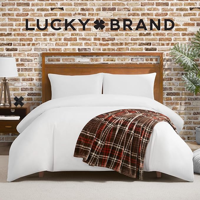 Lucky Brand Camper Plaid Brown 50"X70" Cozy Plush Blanket - Premium Microfiber Throw for Luxurious Comfort and Style