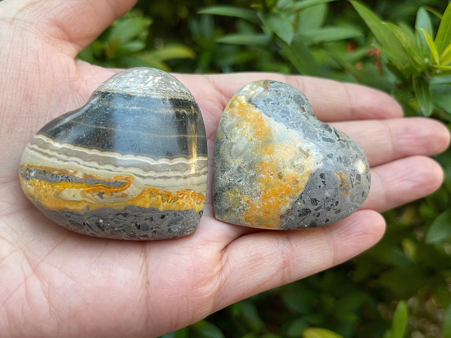 GAF TREASURES Bumble Bee Jasper Gemstone Hearts, Polished Bumble Bee Jasper Puffy Hearts, Bumble Bee Jasper Crystal Palm Stone, Bumble Bee Jasper Healing Crystal Hearts (1 Heart)