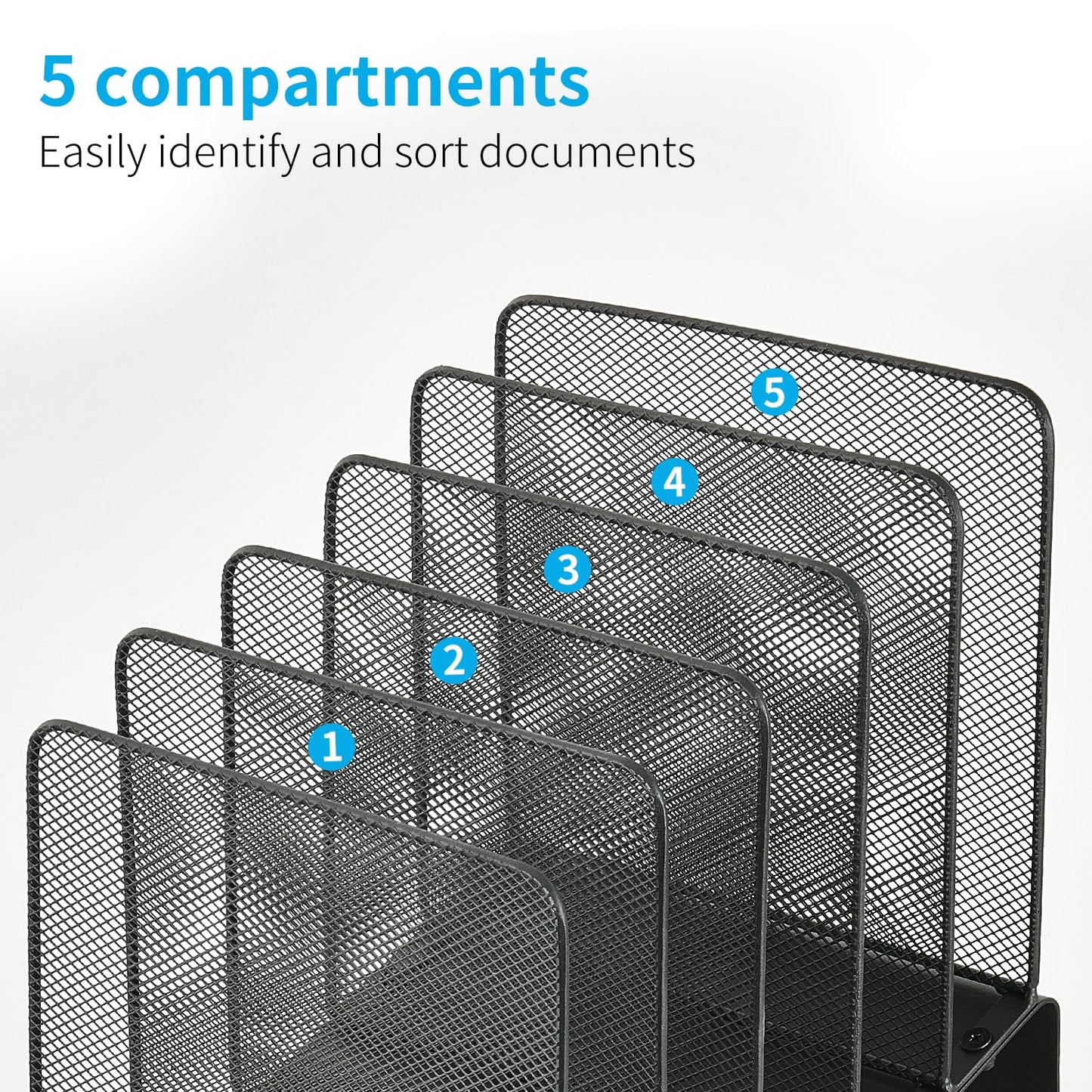 LEKETREE File Organizer for Desk, File Folder Organizer with 5-Section Vertical Rack, Suitable for Home Office Document Organization and Storage(Black)
