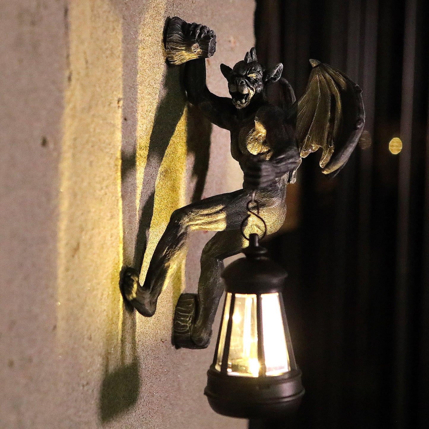 Melnixia Dragon Winged Gargoyle Tree Hugger with Solar Lantern Gothic Lamp Wall Fence Hanger Decor Garden Statue Yard Patio Unique Perfect Present for Women Mom Grandma