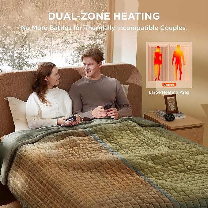 Bedsure Electric Blanket King Size - Dual Control Heated Weighted Blanket King with 10 Heat Settings, Fast Heating with 10 Time Settings (100x90 inches, Olive Green)