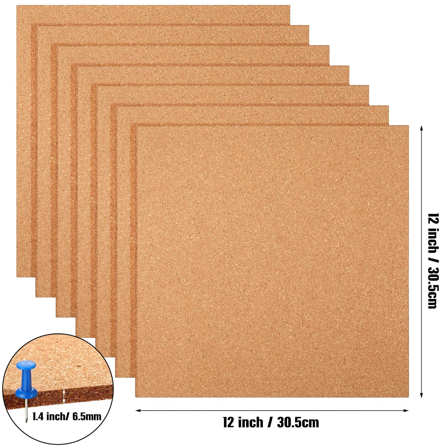 Crtiin 24 Pcs Cork Board Tiles Bulletin Boards 12"x12" 1/4" Thick Square Natural Cork Sheets with Self Adhesive Backing Brown Corkboards for Wall School Office Home DIY Supplies