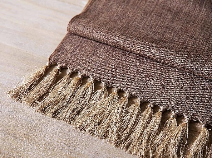ZeeMart Brown Table Runners 108 Inches Long, Burlap Linen Style Rustic Farmhouse Table Runner, Long Boho Dining Table Runner, 13x108 Inches, Brown