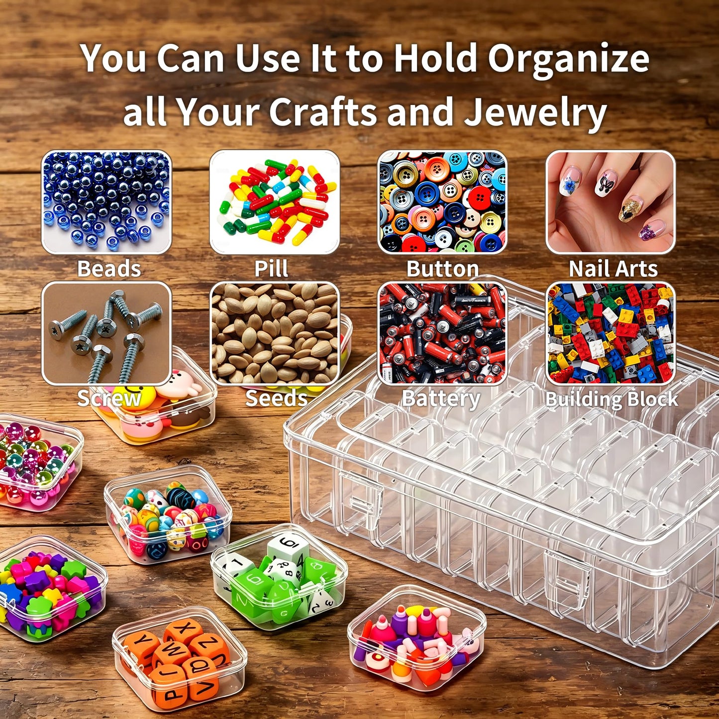 VANSUNS Bead Organizer Box, 31 Pcs Clear Plastic Storage Containers with Hinged Lids Mini Boxes for Jewelry Making, Crafts, DIY, Seed, Small Parts