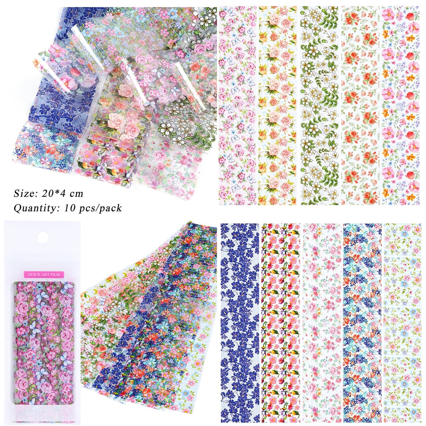 GZMAYUEN 100 Sheets Nail Foil Transfer Sheets, 4 * 20CM Flower Lattice Leopard Print Nail Foil Transfer Sticker Kit, 1 Pcs Nail Art Engraving Pen Silicone Pen