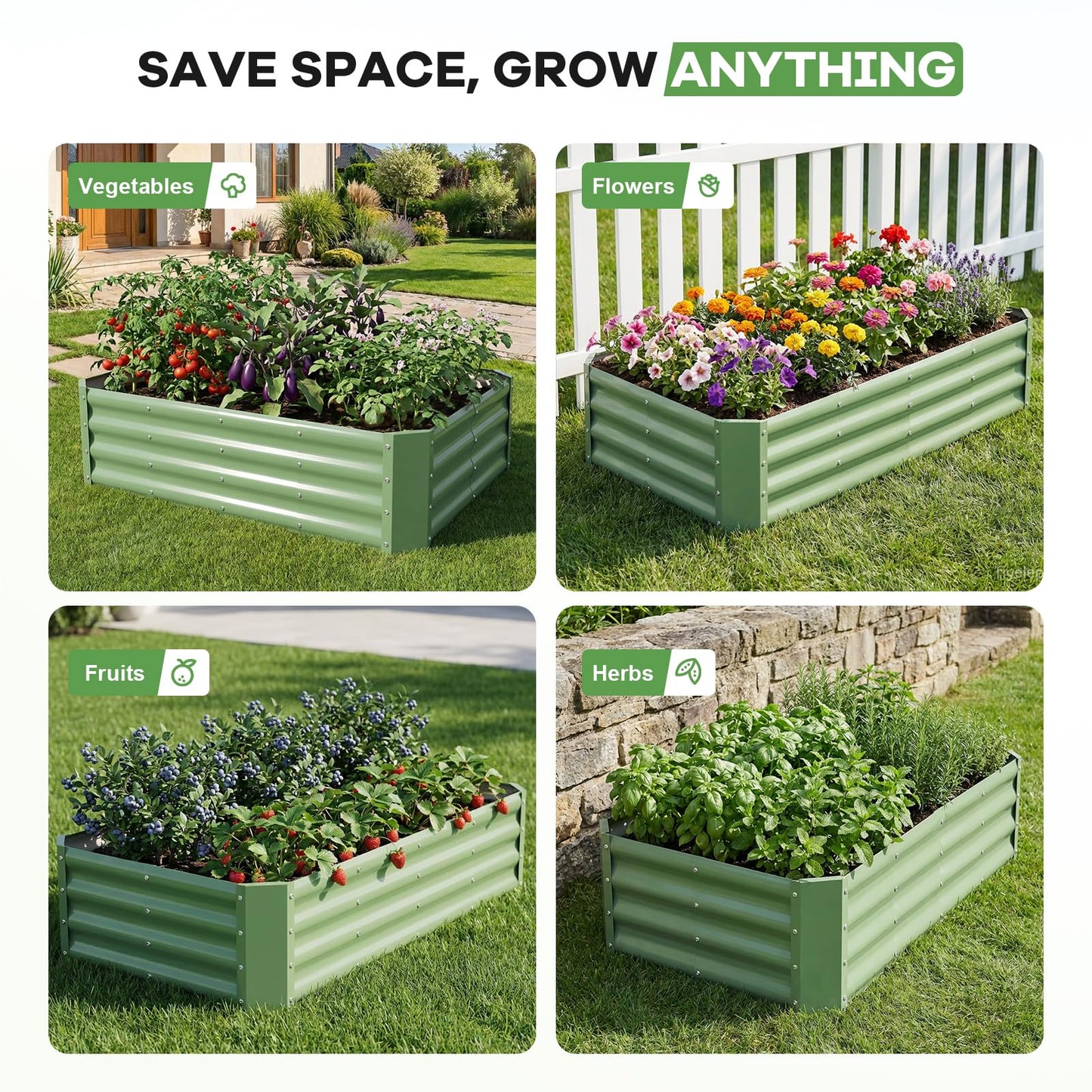HEALSTOK Galvanized Raised Garden Bed Kits, 2 Pack Metal Planter Box Outdoor, 4x2x1ft Rectangular Steel Planter Bed for Vegetables, Fruits, Flowers, Herbs(Olive Green)