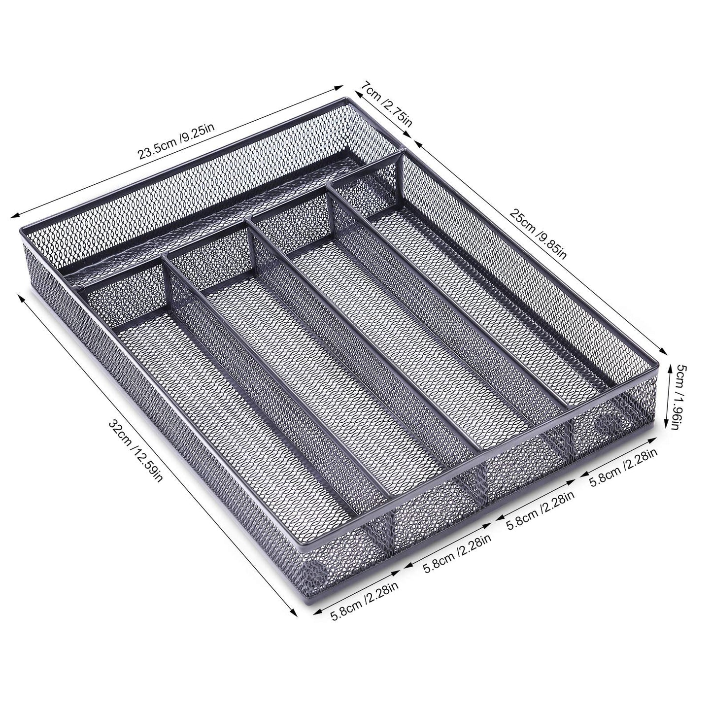 WuGeShop Office Desk Drawer Organizer, 5 Compartments Mesh Drawer Organizer Tray for Storage Art Supplies, Stationery, Black