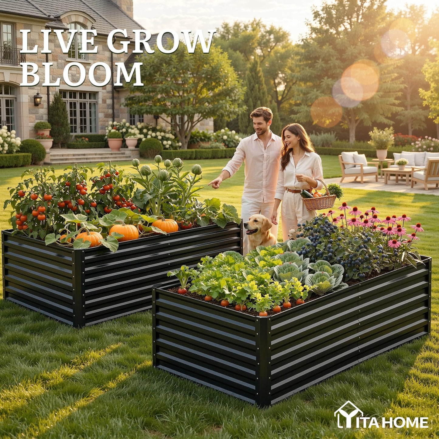 YITAHOME 6x3x2ft Galvanized Raised Garden Bed Kit, Large Metal Planter Box with Gloves & Support Rod, Outdoor Flower Bed for Plants Vegetables, Black