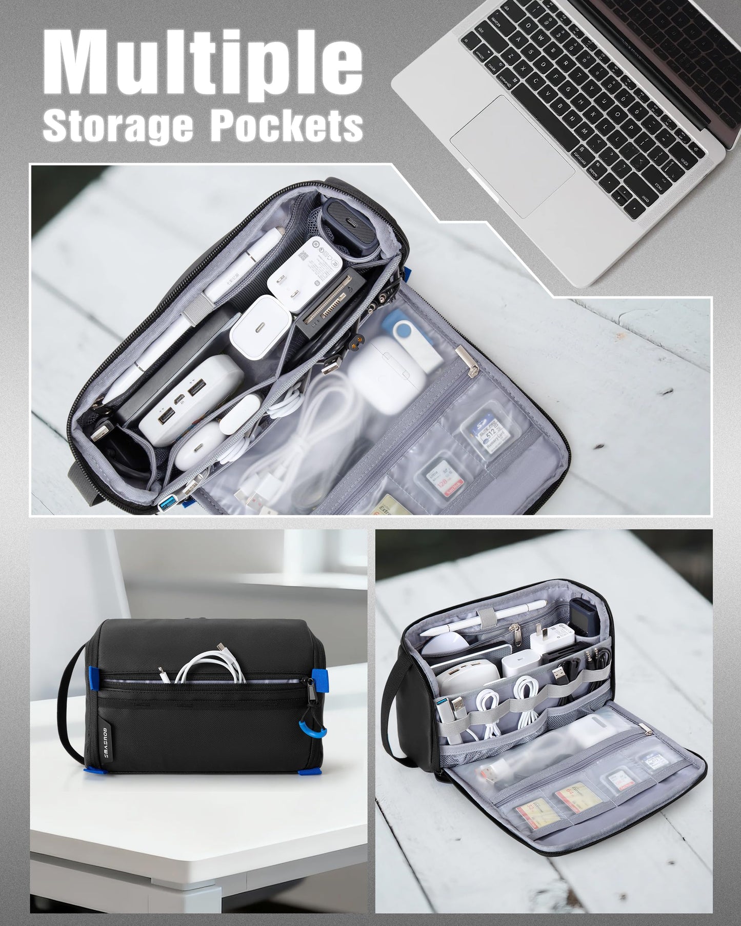 Smasrob Electronics Organizer Travel Case, Water Resistant Tech Bag Charger Pouch for Cord, Cable, Cards, Phone, Airpods, Black