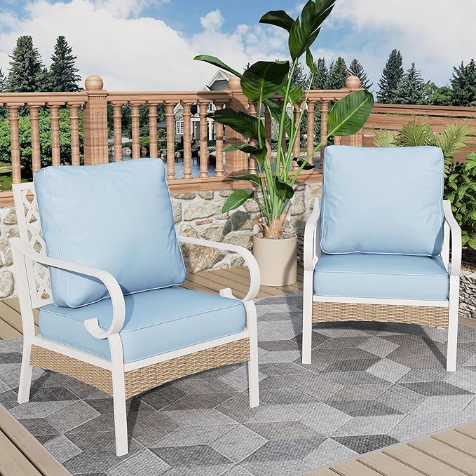 Patio Chairs Set of 2, Outdoor Sofa Chairs with Deep Seating and 5.5" Cushions, Steel Frame Porch Furniture for Lawn Backyard Deck, Blue