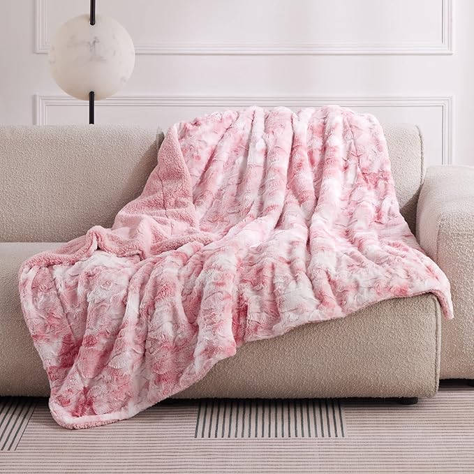 Bedsure Sherpa Blanket - Soft, Fuzzy & Fluffy Faux Fur - Warm, Cozy Throw Blanket for Couch, Sofa and Bed, Tie Dye Design, Pink, 50x60 Inches