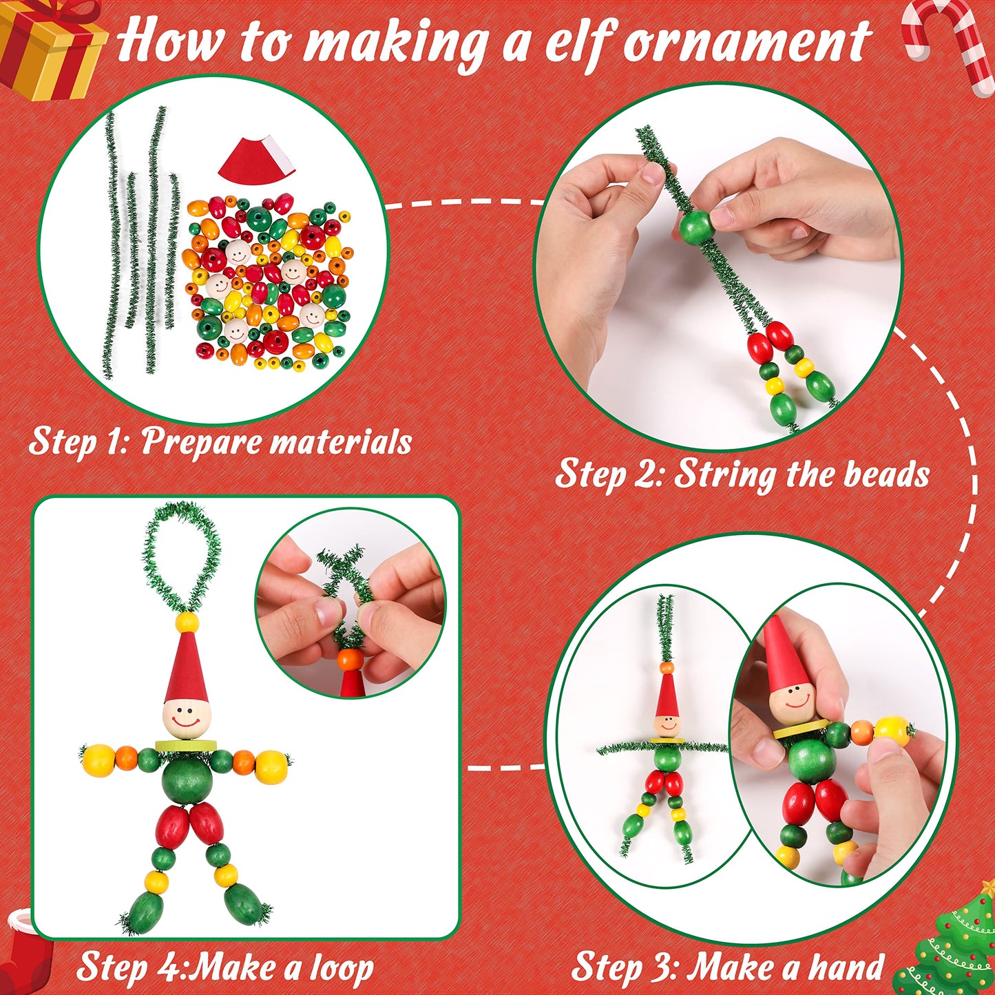 Tieshankao 16PCS Christmas Crafts DIY Beads Ornaments Kits for Adults Include Nutcracker, Angel, Elf, Tree - Xmas Holiday Toys Gifts Stocking Stuffers Decor Party Decorations Supplies(Need Assembly)