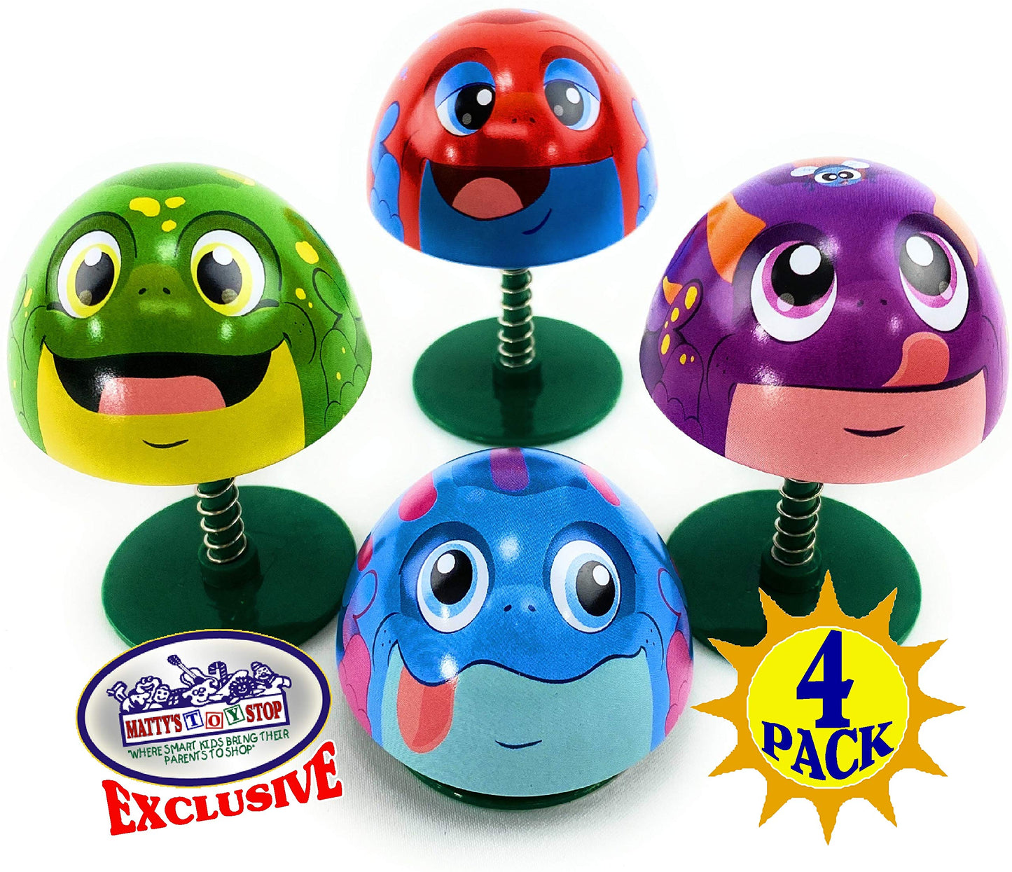 Matty's Toy Stop Schylling Frog Poppers Red, Blue, Green & Purple Complete Gift Set Bundle Storage Bag - 4 Pack