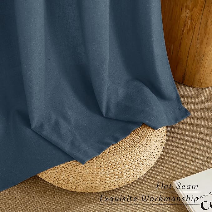 NICETOWN Navy Blue Linen Curtains for Kitchen, Thick Flax Small Window Treatments Semi Sheer Privacy Assured with Light Through for Cafe/Bathroom, W55 x L84, 2 Panels