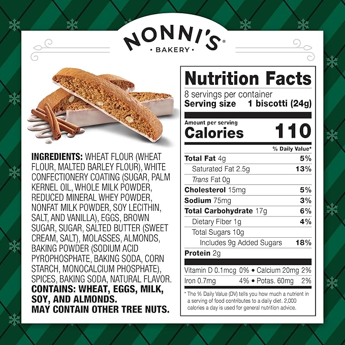 Nonni's Gingerbread Biscotti Holiday Cookies - Gingerbread Cookies - Gingerbread Christmas Cookies w/Almonds & White Icing - Biscotti Individually Wrapped Cookies - Italian Cookies - 6.88 oz
