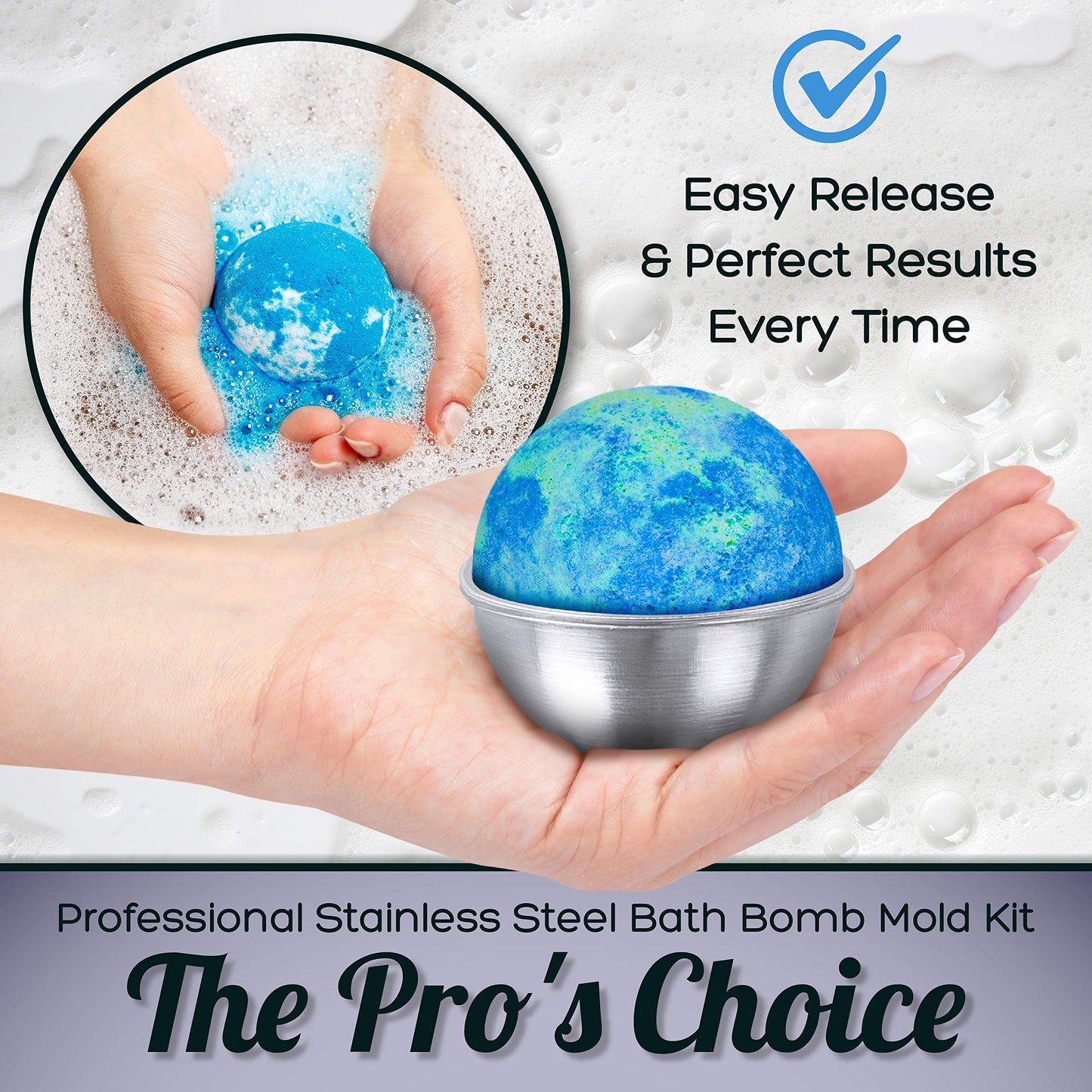 Stainless Steel Bath Bomb Molding Set-3 Metal Round Bath Bomb Molds (6 Half Spheres)- DIY Professional Molds for Fizzy Bombs: Instructional Pamphlet, E-Book & Mesh Storage Bag- Starter Kit