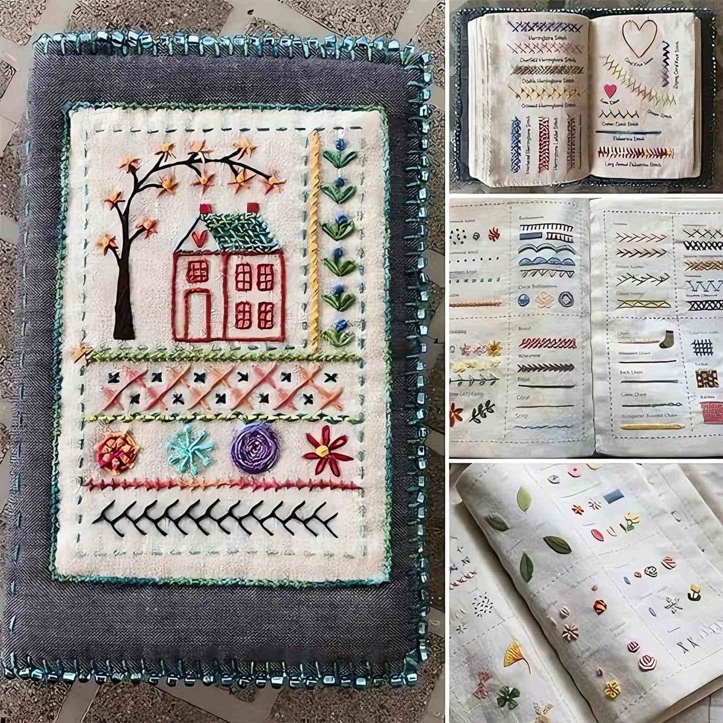 Nichalous Embroidery Stitch Book Kits, Portable All Scenario Embroidery Stitch Book with Fabric Pages, Perfect for Beginners and Craft Lovers, Unique Handmade Gift (A)