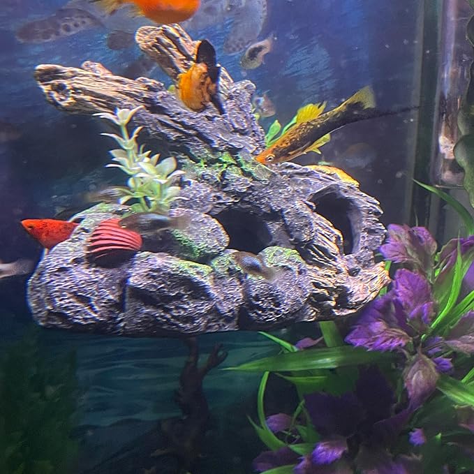 OrnaMounts Aquarium Decor Magnetic Driftwood Outcropping Ornament –Wall-Mounted Fish Tank Accessory