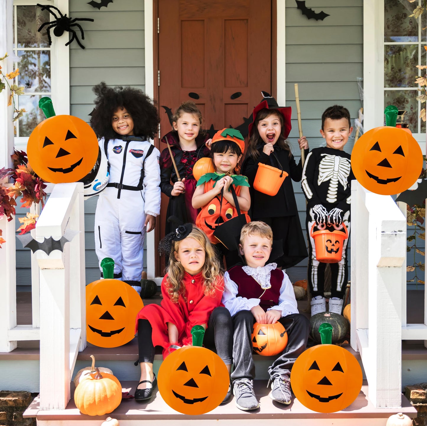 The Dreidel Company 6 Halloween Pumpkin Inflatable Decorations, 16" Tall 6-Pack Halloween Pumpkin Decor