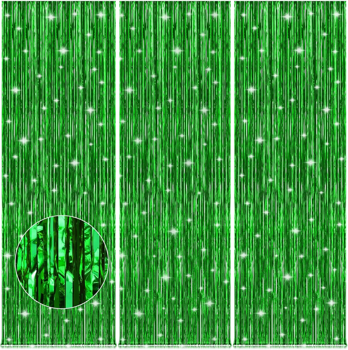 Accevo Green Party Streamers 3.2ft x 8.2ft 3Pack Christmas Streamers Party Decorations Fringe Curtain Streamers for St Patricks Day Backdrop Decorations Hawaiian Jungle Summer Safari Decorations