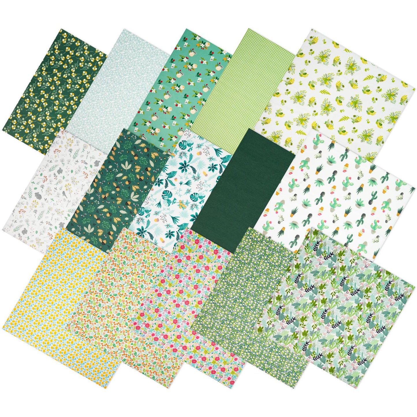 Fat Quarter Cotton Fabric Bundle 15Pcs 20x20 Inch Premium Cotton Quilting Fabric, Pre-Cut Quilt Squares for DIY Sewing, Quilting, Crafting, Patchwork & Home Decor Projects(Green)