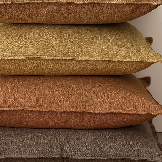 Foindtower Set of 2, Decorative Linen Soild Throw Pillow Covers Soft Accent Euro Cushion Case Boho Farmhouse Pillowcase for Chair Couch Sofa Bedroom Living Room Home Decor 16 x 16 Inch Autumn Orange