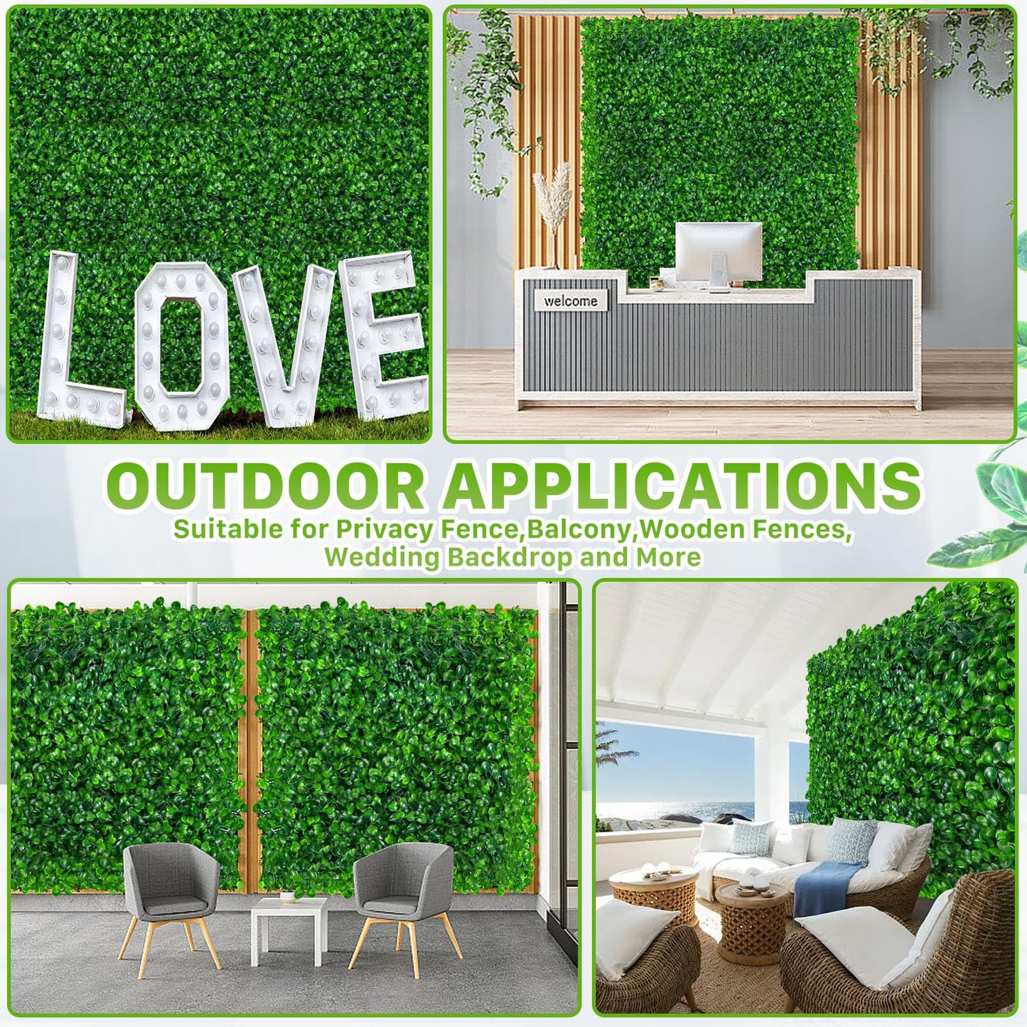 PLMMOUT 12 PCS Artificial Grass Wall Panels, 10"x10" Faux Hedge, Green, Modern Style, Polyethylene Material, Perfect for Indoor/Outdoor Decor