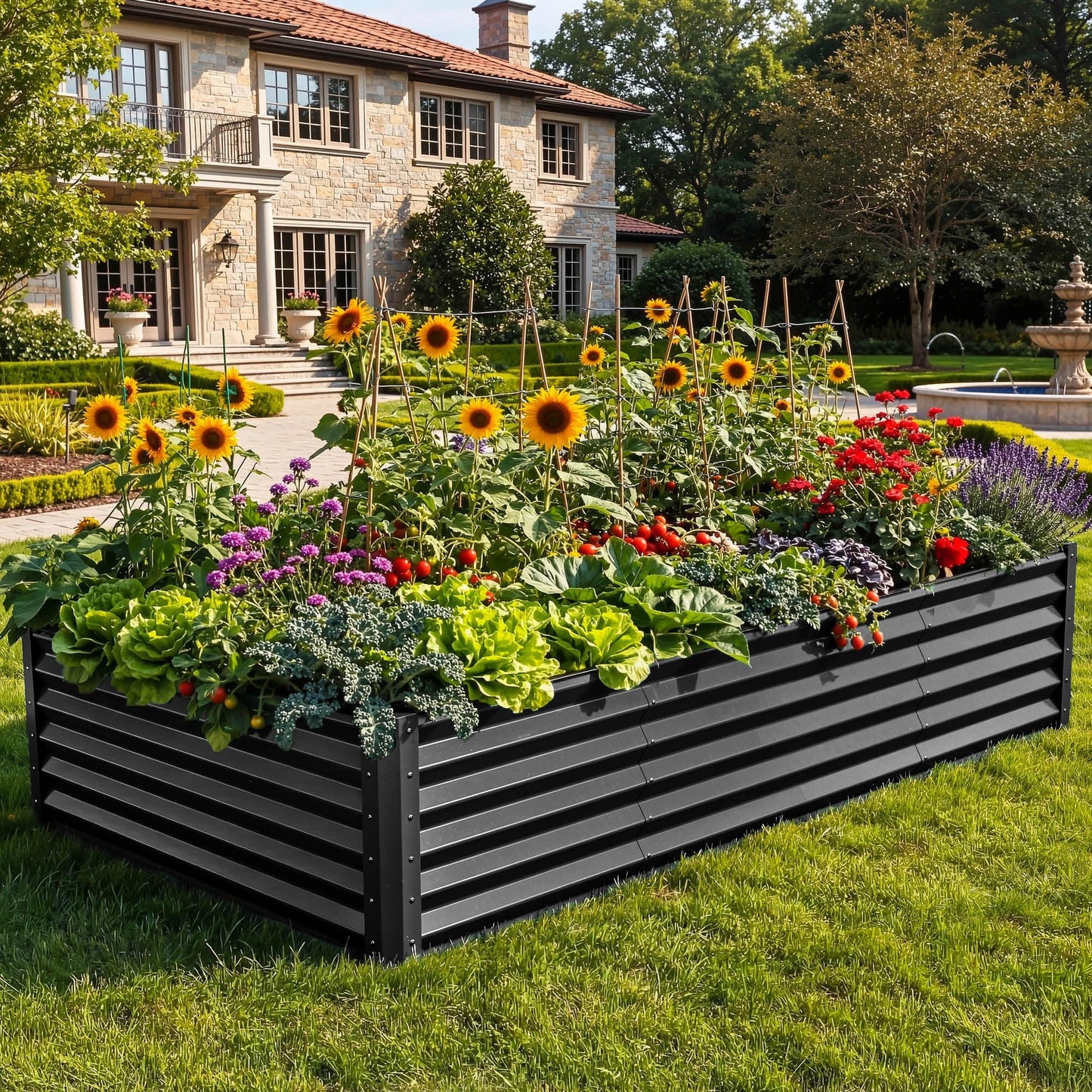 YITAHOME 8x4x1.5 ft Galvanized Raised Garden Bed Kit, Large Metal Planter Box with Gloves, Safety Rubber & Support Rod, Outdoor Flower Bed for Plants Vegetables, Green