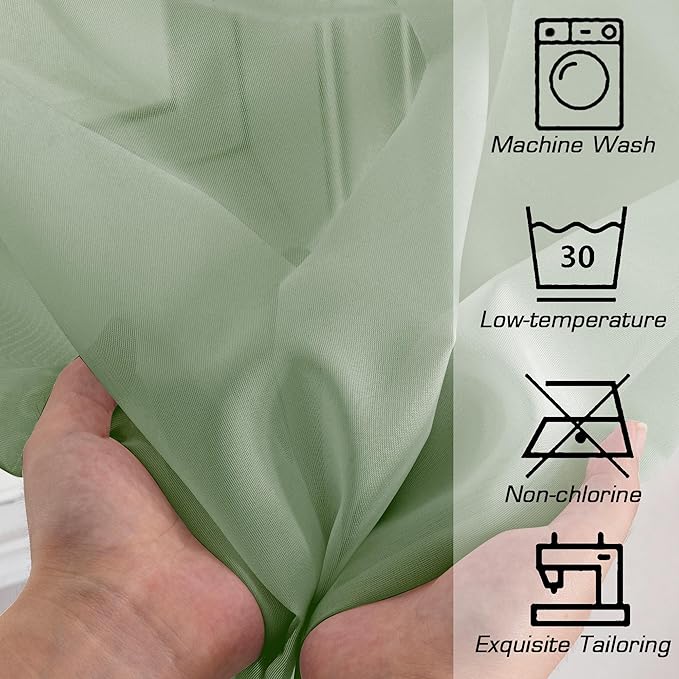 SimpleBrand Sage Short Sheer Drapes Half Window Curtains for Bathroom Small Windows, 42 X 36 Inch, 2 Panels