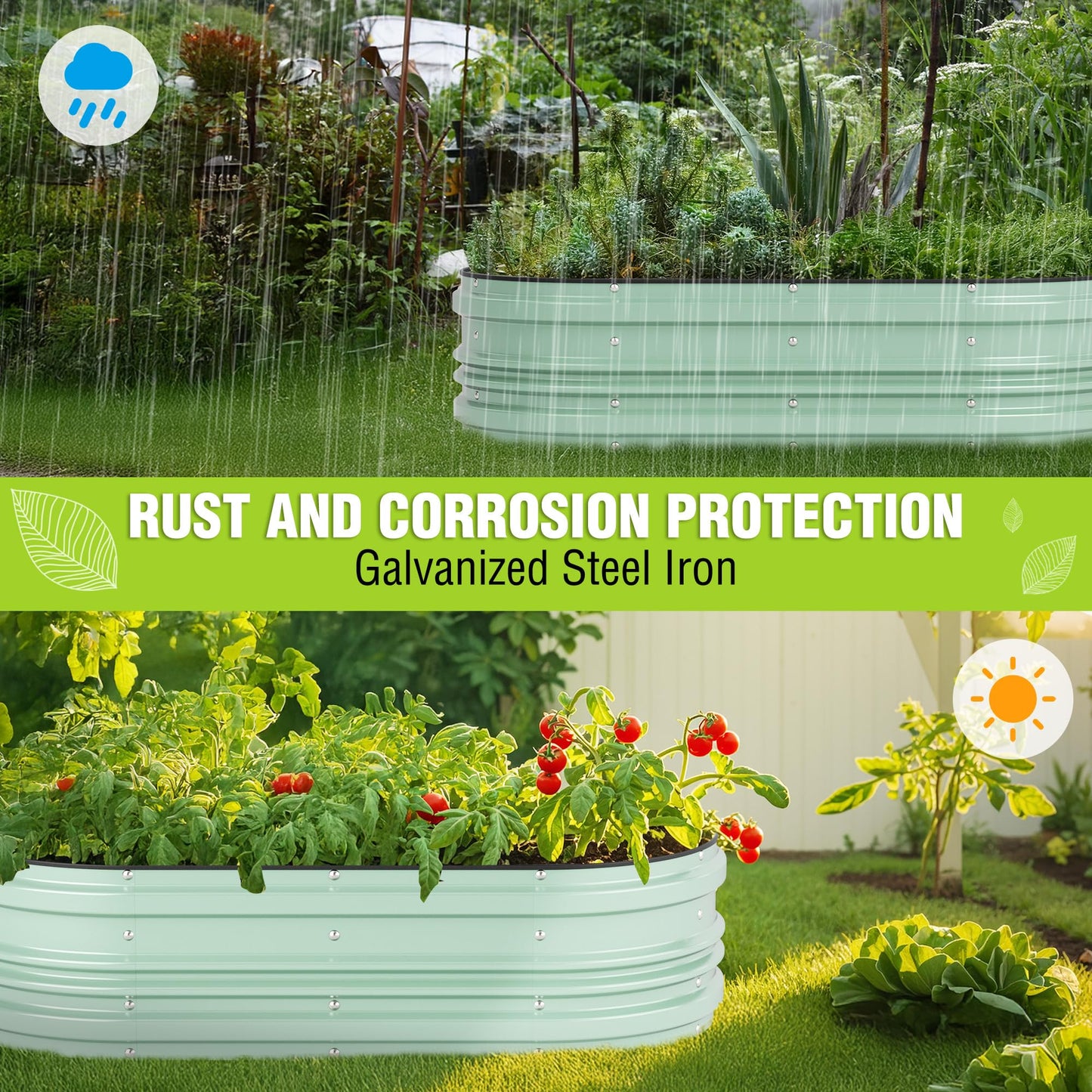 WORKPRO 4x2x1ft Galvanized Raised Garden Bed Set, Rust & Corrosion Protection, Easy Assembly, Safe Edge, Ideal for Vegetables & Flowers, Light Green