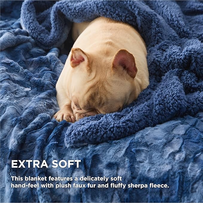 Bedsure Sherpa Blanket King Size - Soft, Fuzzy & Fluffy Faux Fur - Warm, Cozy Blanket for Couch, Sofa and Bed, Tie Dye Design, Indigo, 108x90 Inches