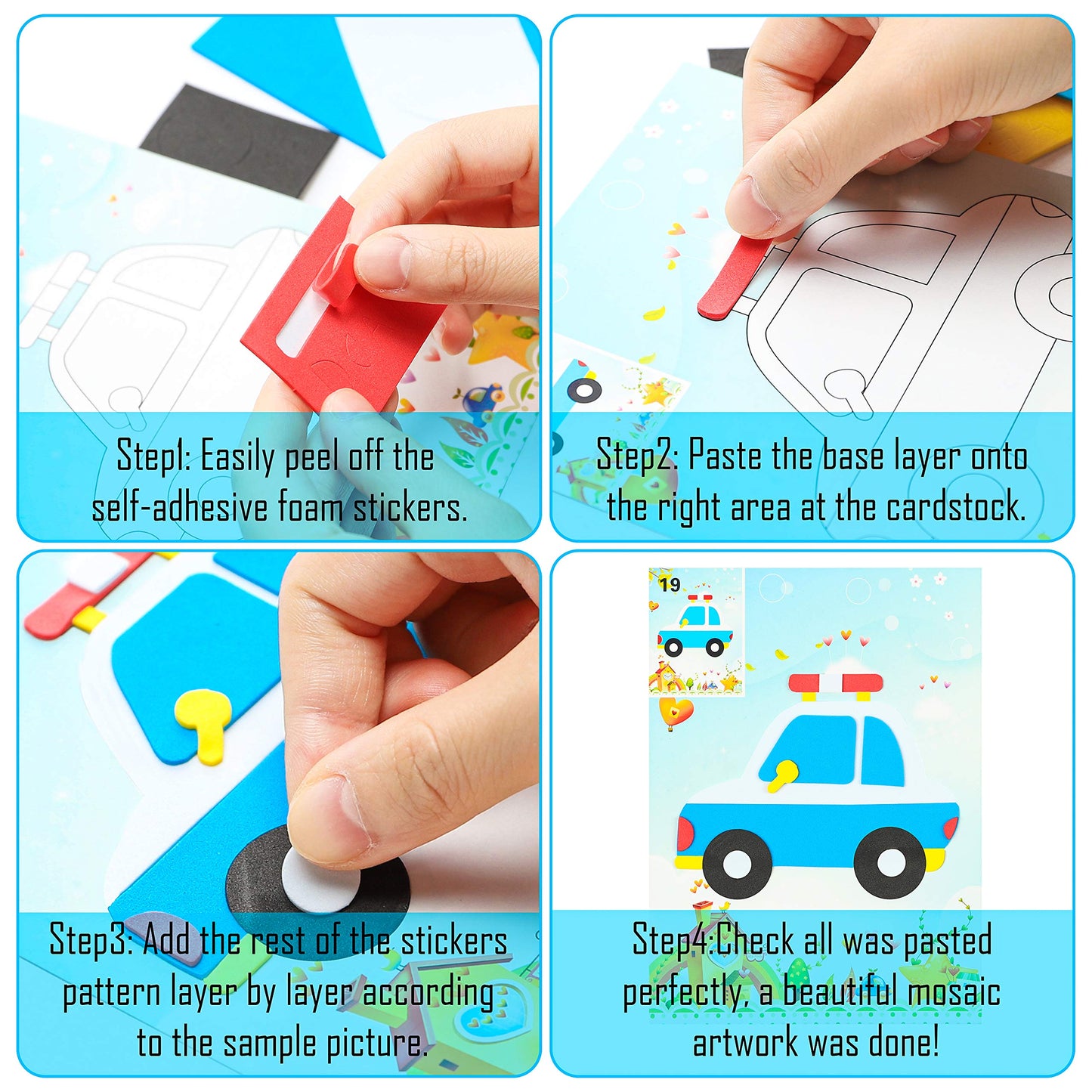 MALLMALL6 20Pcs Mosaic Sticker Art Kits for Kids Toddler Unisex