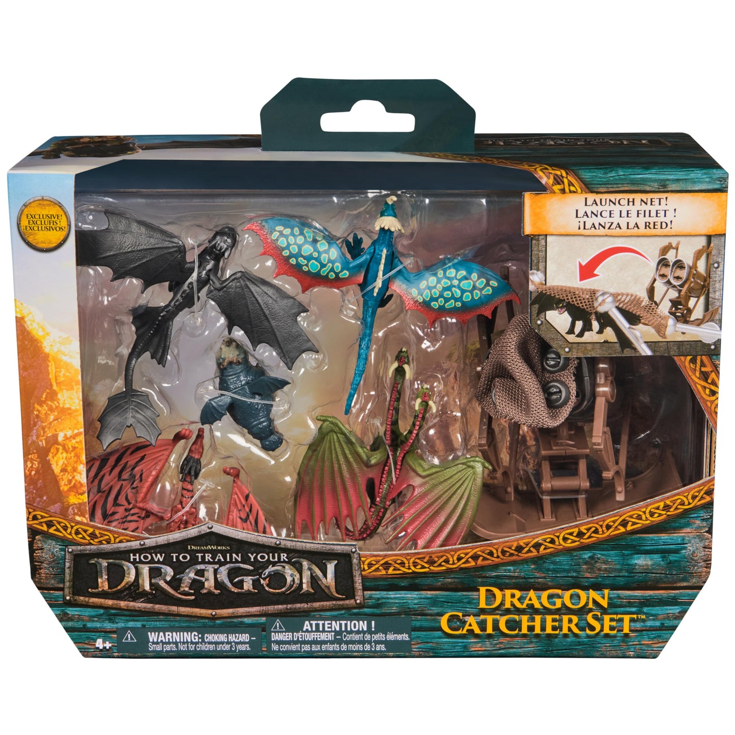 DreamWorks Dragons, 5-Pack Dragon Catcher Set with Hiccup’s Mangler Net Launcher, Kids Toys for Boys & Girls Ages 4 and up