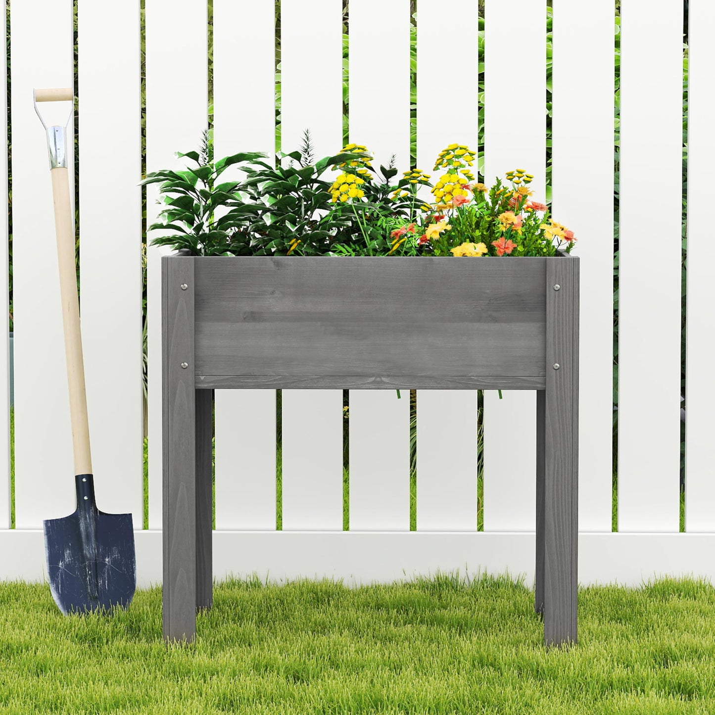 Sobetwood Raised Garden Bed with Legs, 31x16x31'', Outdoor Wood Elevated Planter Box, Grey Cedar, Thick Legs, w/Liner