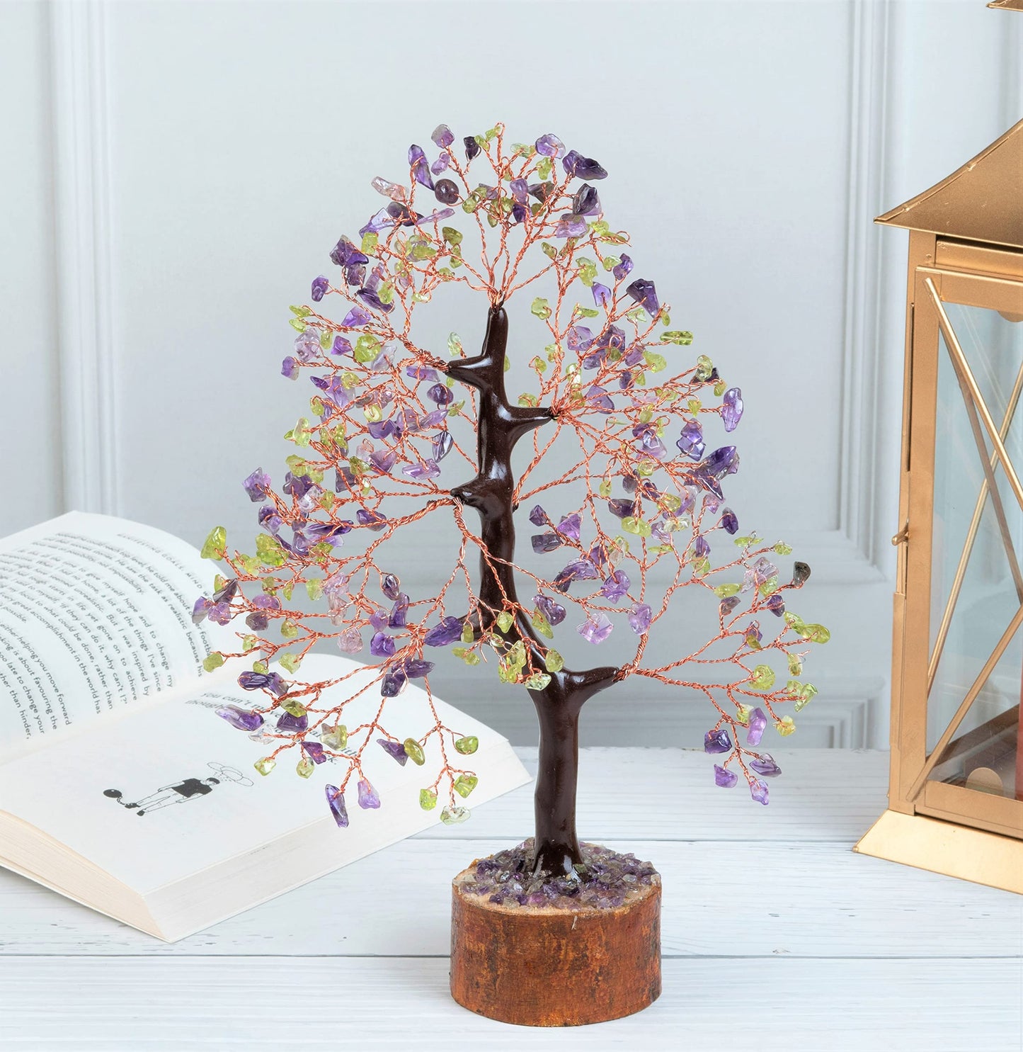 Crocon® Amethyst & Peridot Crystals Tree Home Decor, Birthday Gifts for Women, Sister Gemstone Gift for Her Money Tree Crystals and Healing Stones House Warming Gift, Spiritual Decor Present