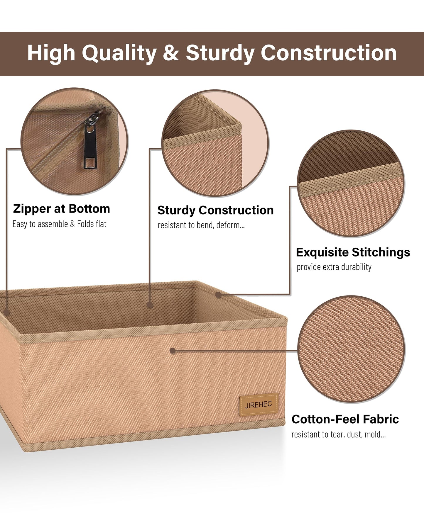 Clothes Organizer, Transform Your Drawers in Seconds - Cream Set of 6 Foldable Storage Boxes with Zipper, Durable 600D Fabric, Includes Fragrance Sachets, Ideal for Underwear, Socks, Baby Clothes