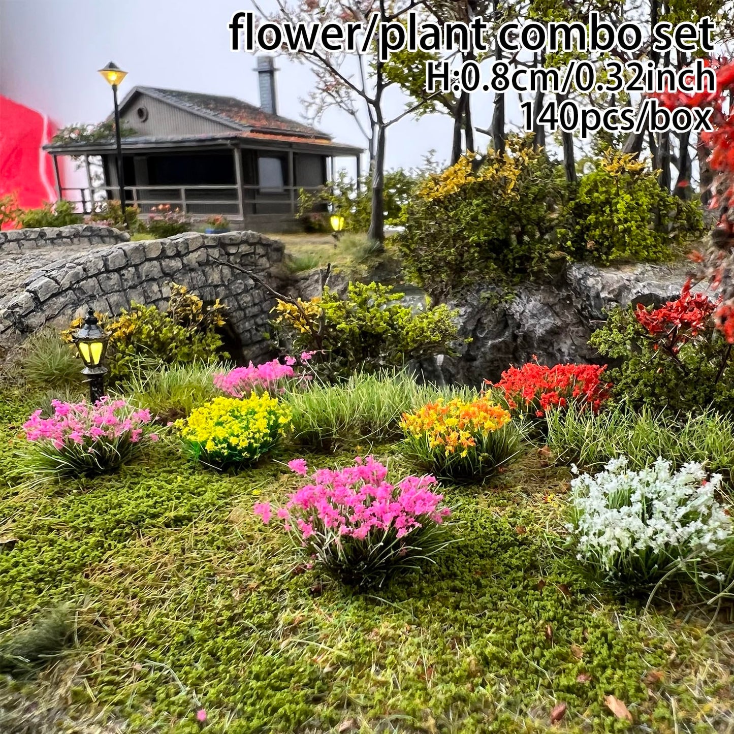 ZZZ SAN ZHI 140-Piece Mixed Grass & Flower Tufts Miniature Scenery Set, for Diorama Railway Train Car Model Landscape Decoration