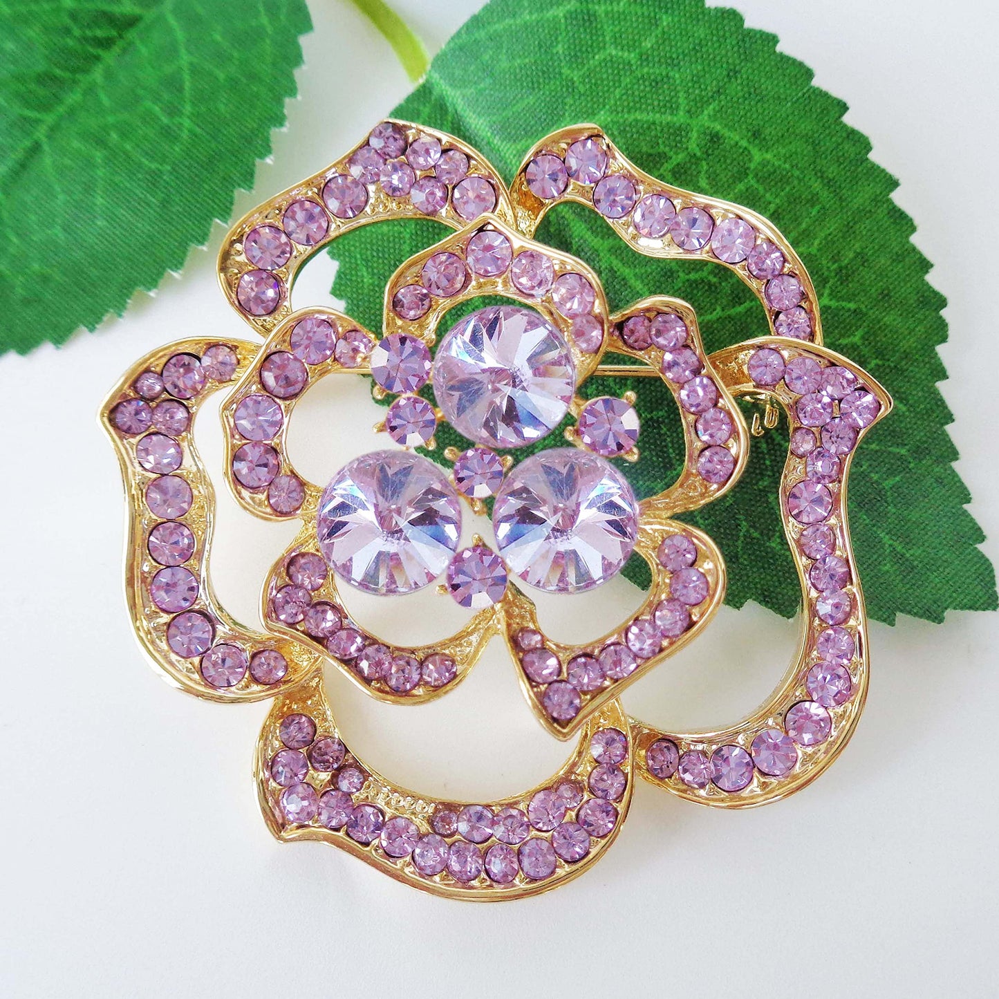 Navachi 18k Gold Plated Purple Crystal Blooming Rose Flower Az7439b Brooch pins