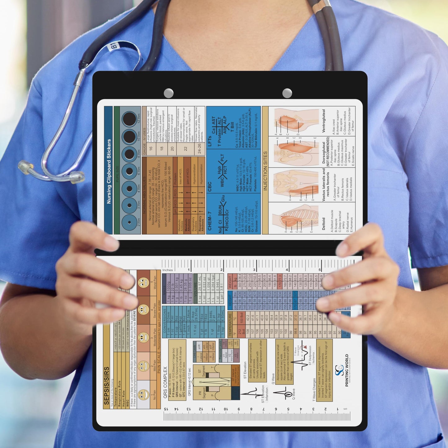 Nursing Clipboard with Nursing and Medical Edition Cheat Sheets Nursing School Essentials - Aluminum Foldable Nurse Clip Boards Essential Accessory for Efficient Patient Care (Black)