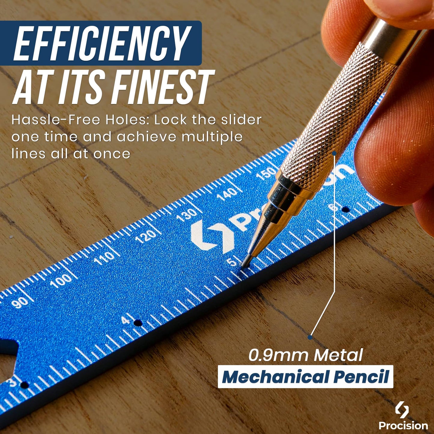 ELEON Precision Woodworking Ruler, Set of 3 (12, 8, 6 Inch) - Precise Woodworking Pocket Tool with Extra Wide 2" Sliding Attachment - Slide T-Square Scribing Kit Plus Mechanical Pencil - Aluminium