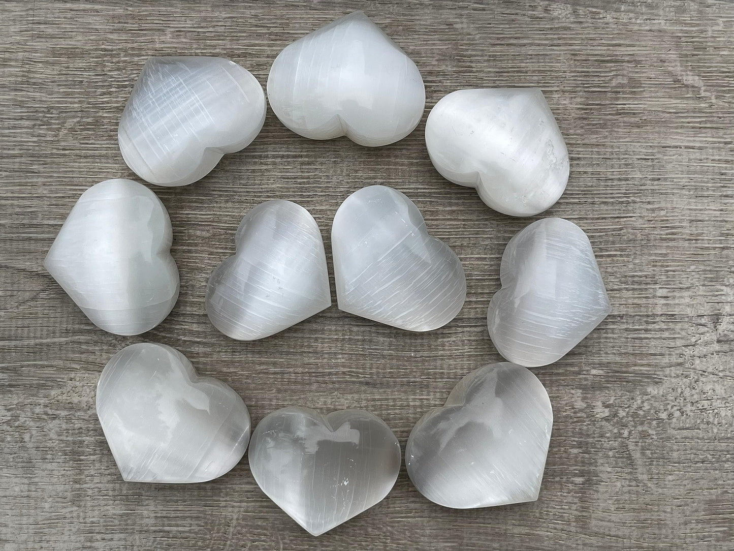 Selenite Gemstone Hearts, Polished Selenite Puffy Hearts, Selenite Crystal Palm Stone, Selenite Healing Crystal Hearts (1 Heart)
