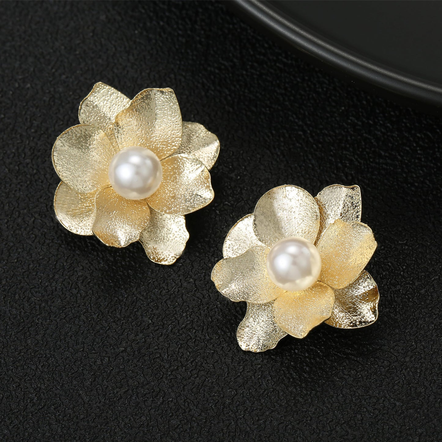 Xalroco Pearl 14K Gold Flower Stud Earrings (Gold Flower Pearl Earrings)