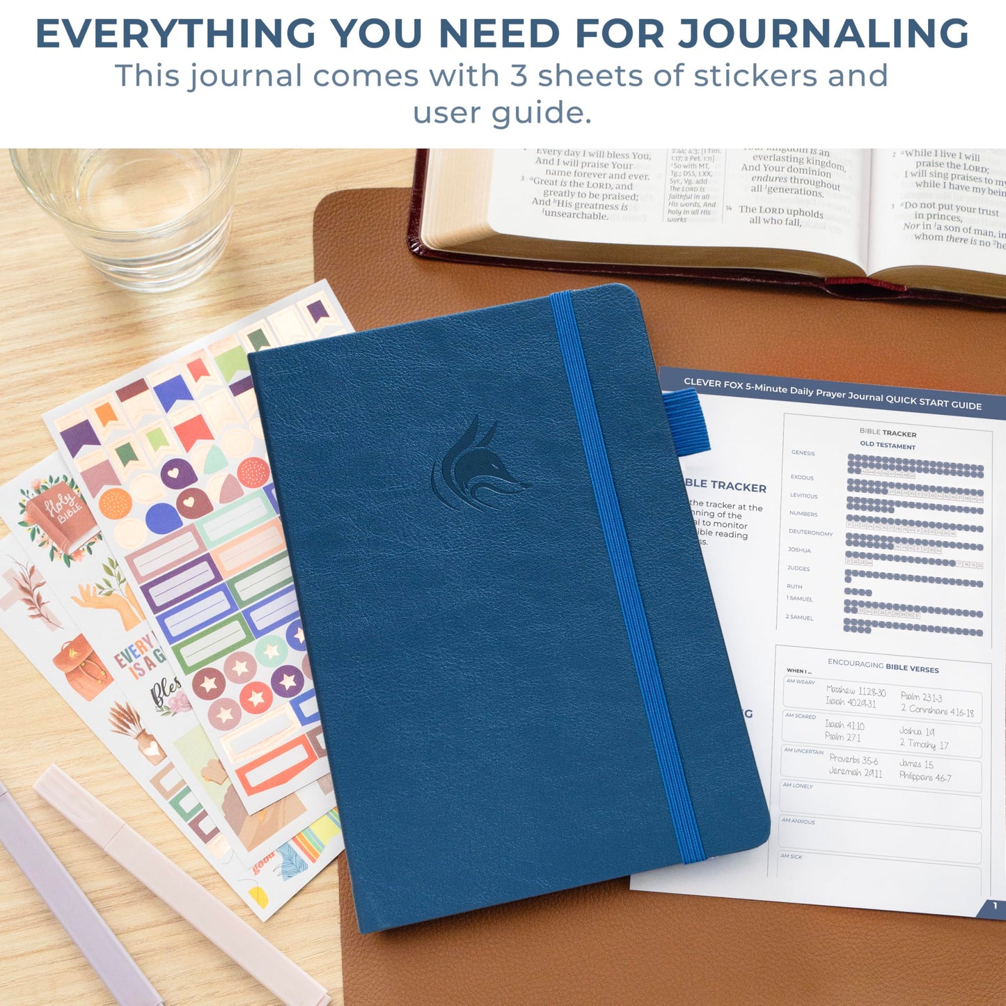 Clever Fox 5-Minute Daily Prayer Journal – Bible Study Journal for Women to Write In – Faith Based Gifts & Religious Accessories – Biblical Scripture Notes & Devotional Church Notebook (Mystic Blue)