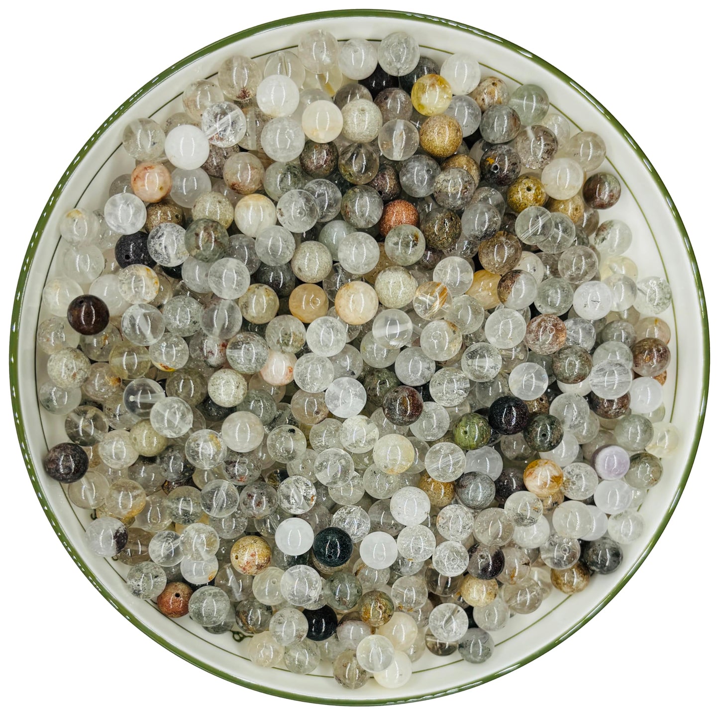 WHNKFB 10mm 50PCS Natural Green Phantom Quartz Round Beads, Smooth Polished Loose Crystal Beads for Jewelry Making Craft - 6mm 8mm 10mm Options with Free Elastic Cord